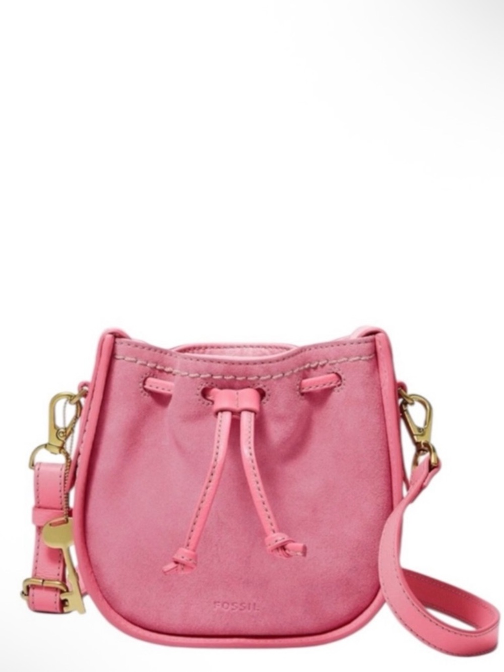 Fossil Pink Suede Crossbody Drawstring Bag